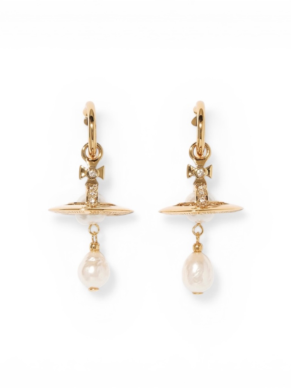 Vivienne Westwood Aleksa Pearl Drop Earrings Gold Tone